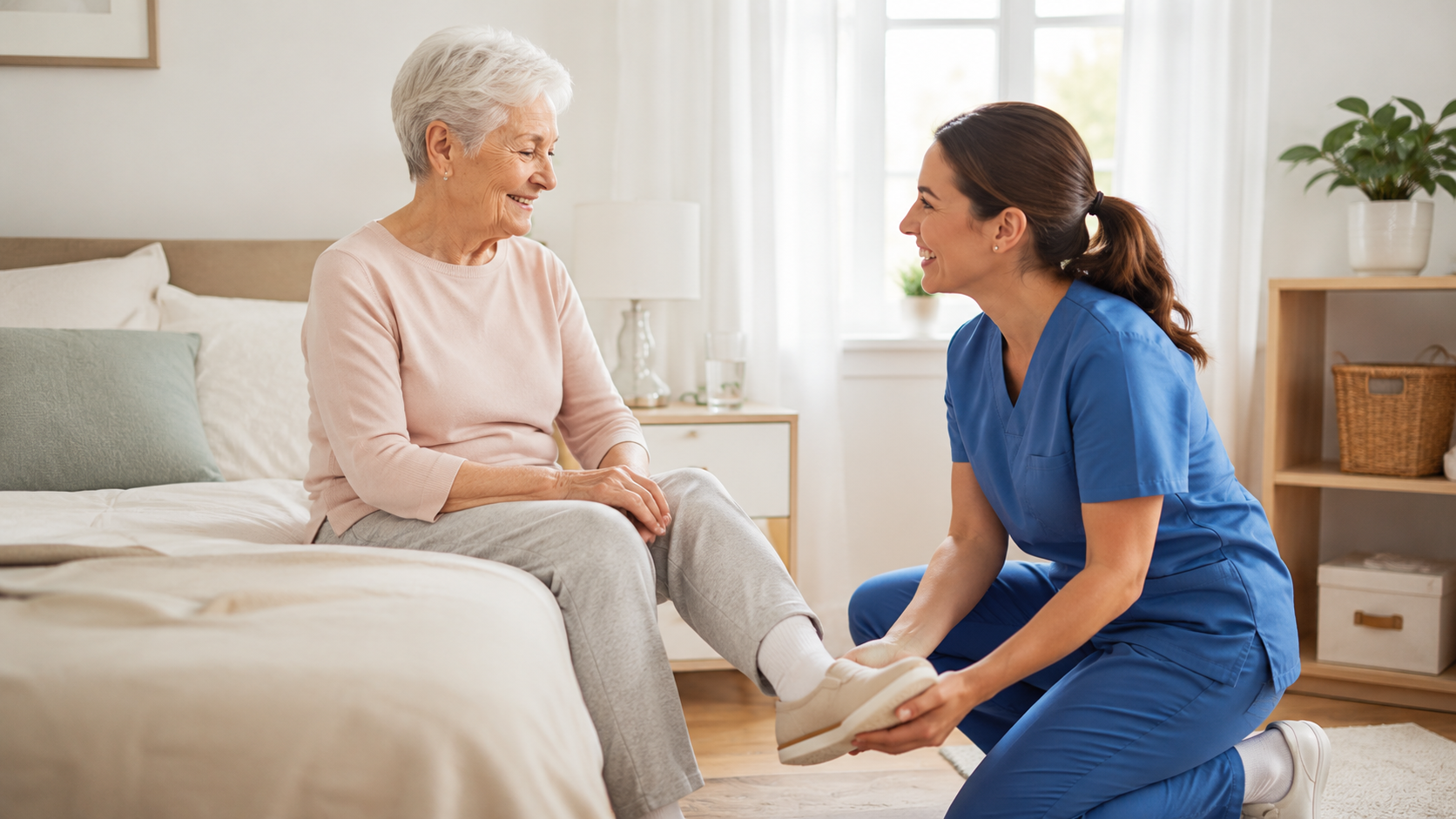 Support worker helping a client with personal care at home